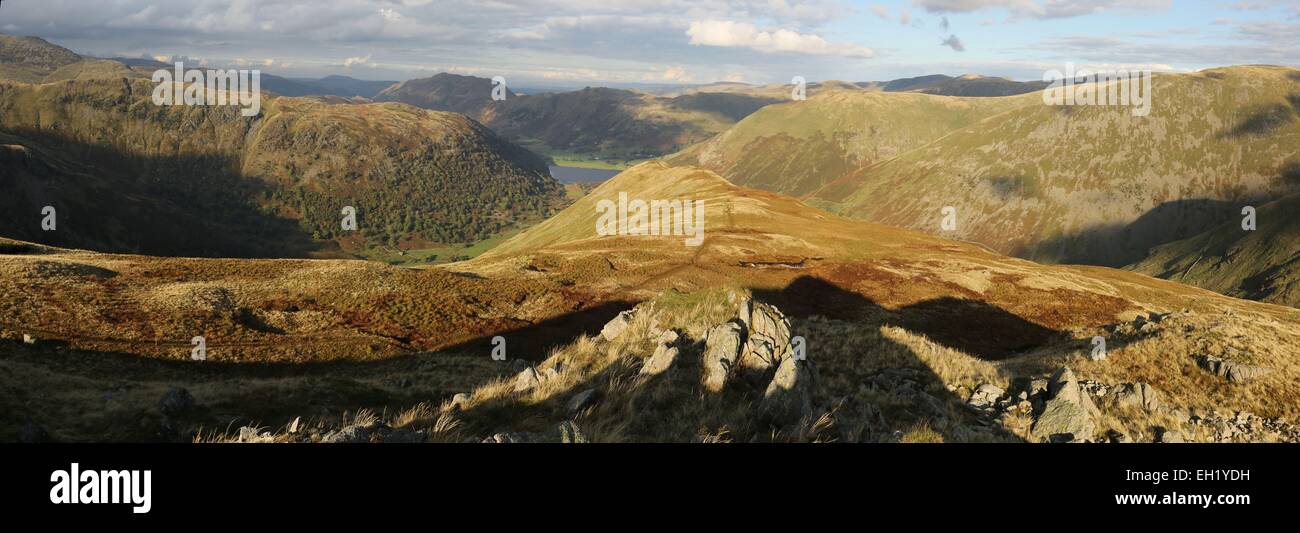 Eastern fells. Little Hart crag, Hartsop above how brotherswater panorama Stock Photo