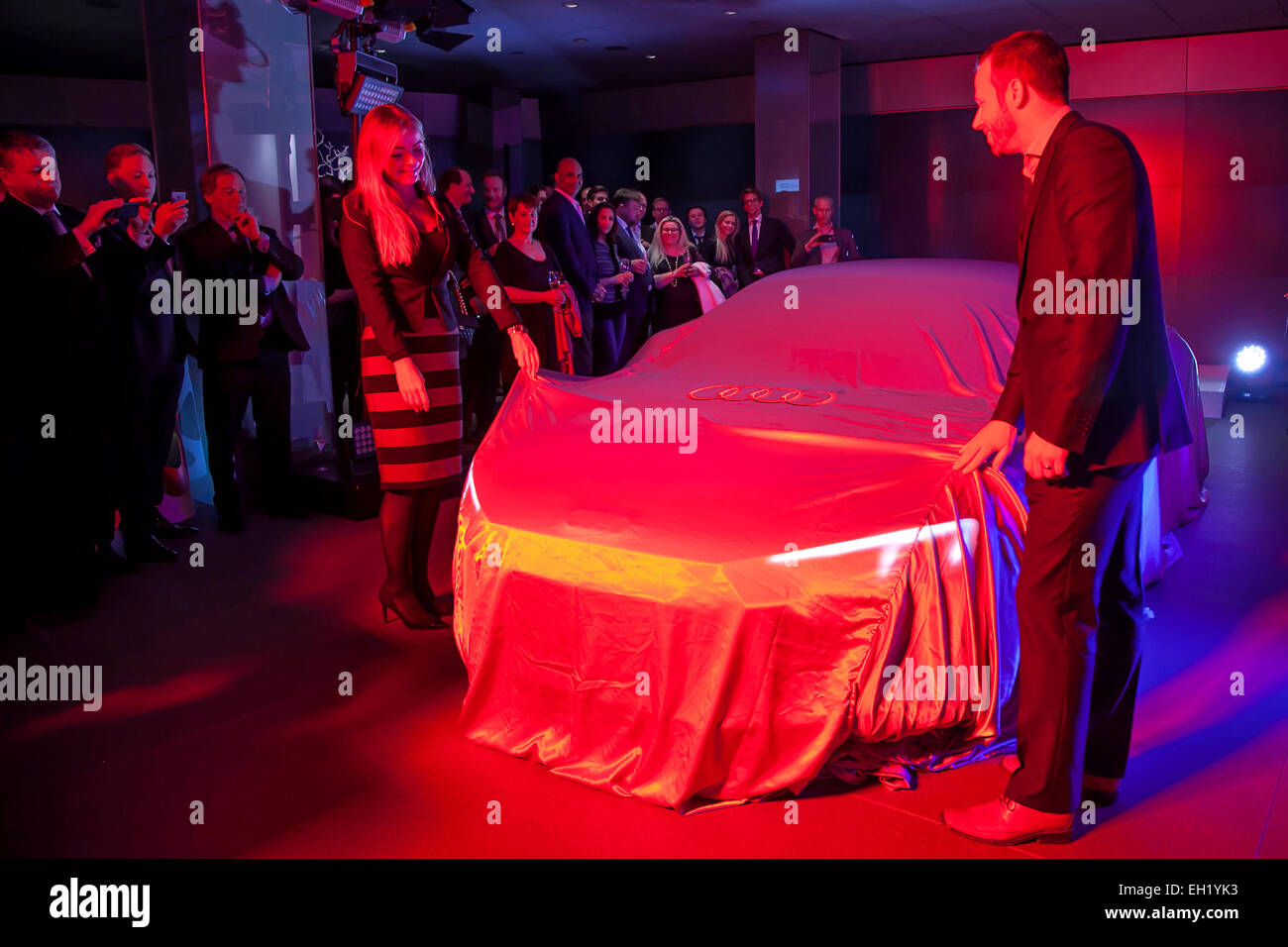 London, UK. 03rd Mar, 2015. New Audi R8 being unveiled at the preview at Audi City Piccadilly London by designer Edwin Ollefers 3/3/15 Credit:  Martyn Goddard/Alamy Live News Stock Photo