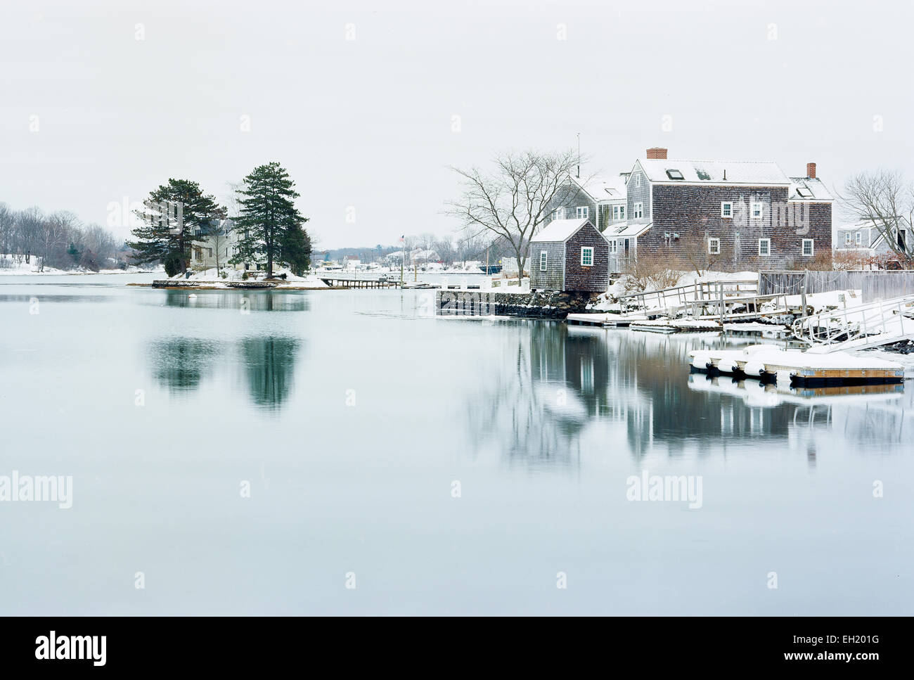 Portsmouth, New Hampshire view in winter. Piscataqua river Stock Photo