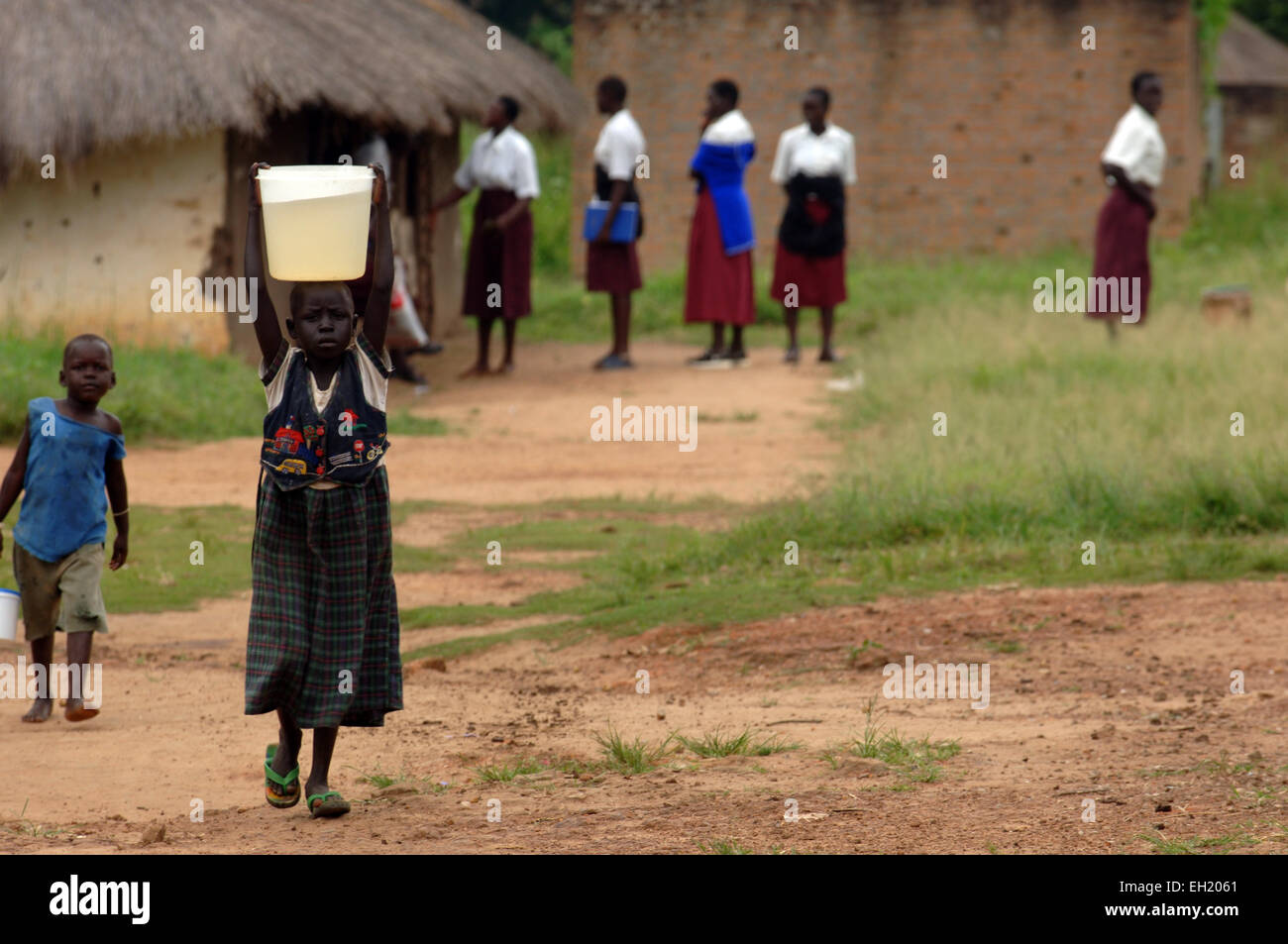 Teenage girls playing basketball at a school funded by the European Union in Yei, South Sudan. Stock Photo