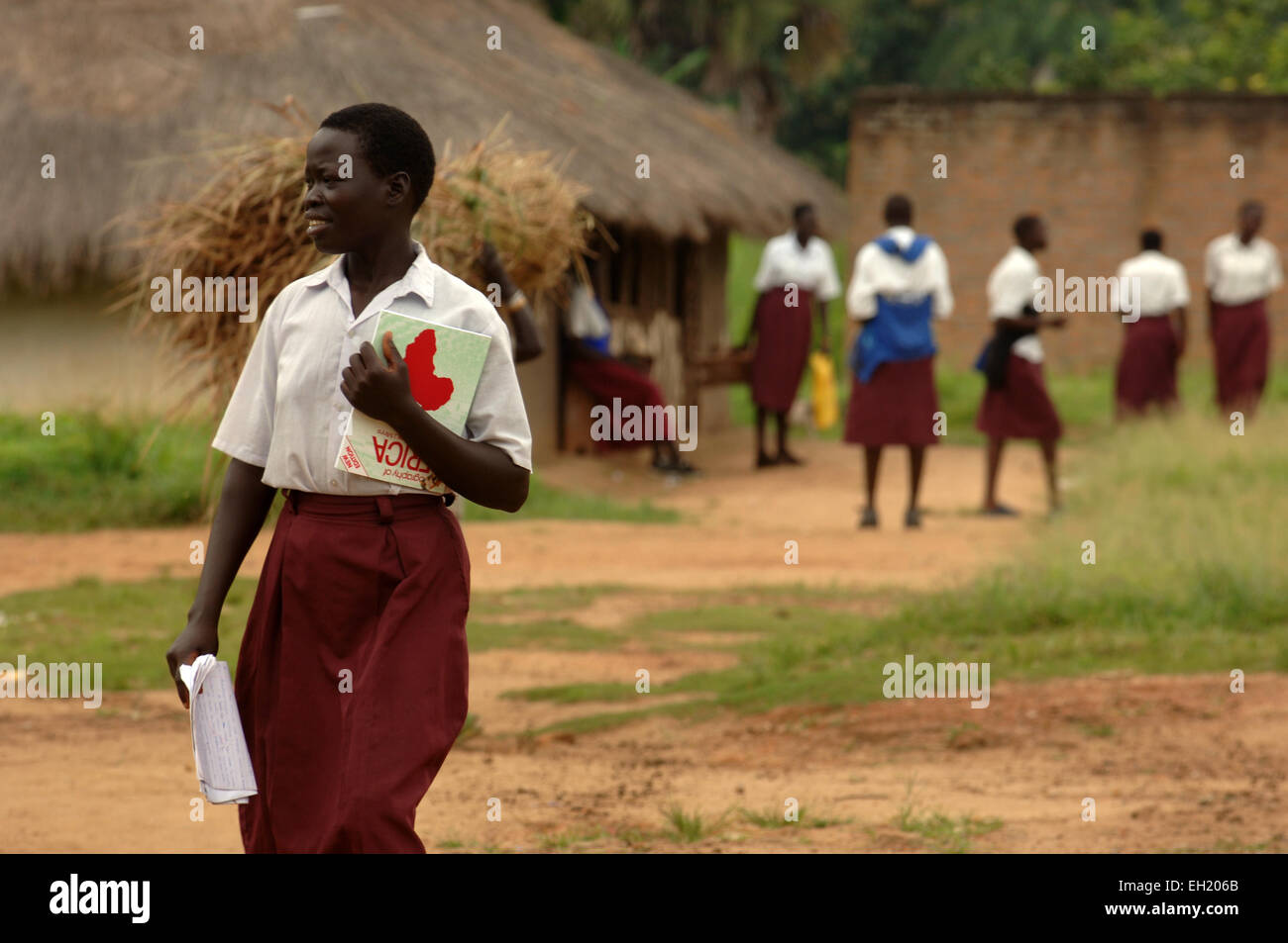 Teenage girls playing basketball at a school funded by the European Union in Yei, South Sudan. Stock Photo