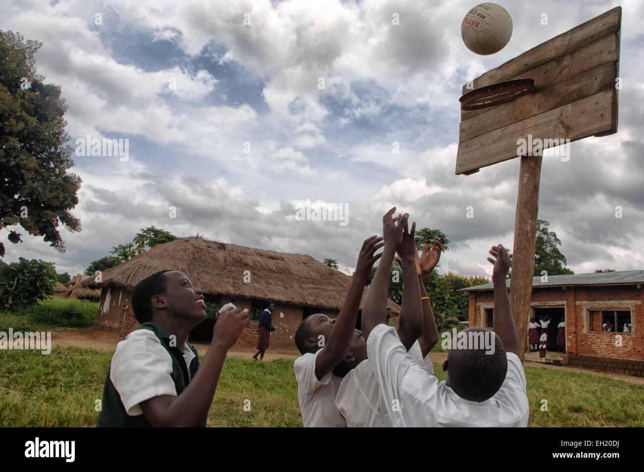 Teenage girls playing basketball at a school funded by the European Union in Yei, South Sudan. Stock Photo