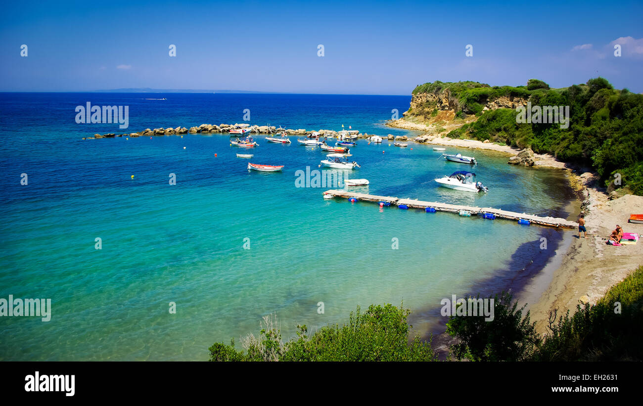 Banana Beach, Zakynthos Island, Greece. Beautiful view of Banana Beach on Greek island of Zante. Stock Photo