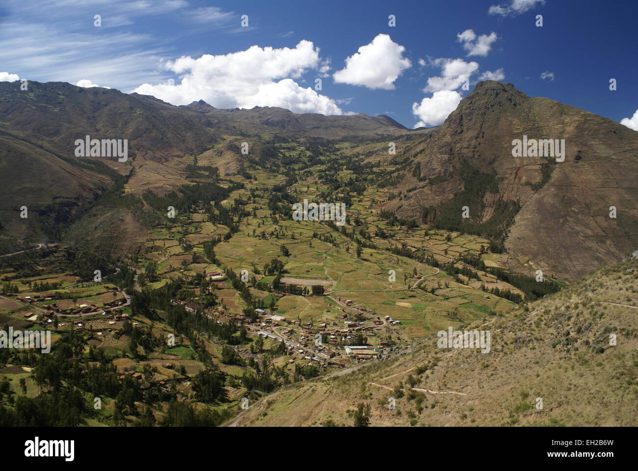 Scenic old village in valley in peruvian andes Stock Photo