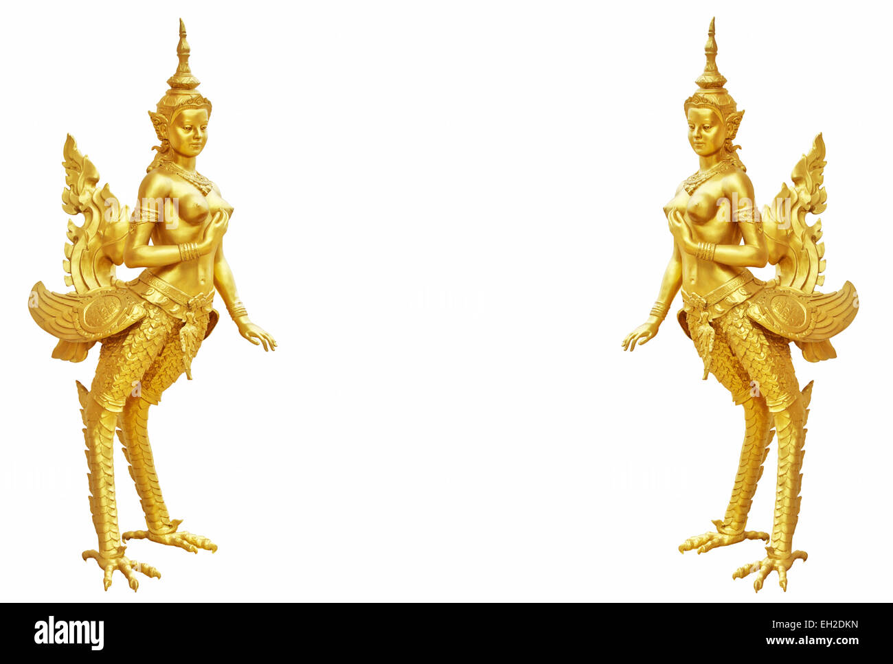 Thai art Kinnaree statue : The mythical half bird half woman Stock Photo