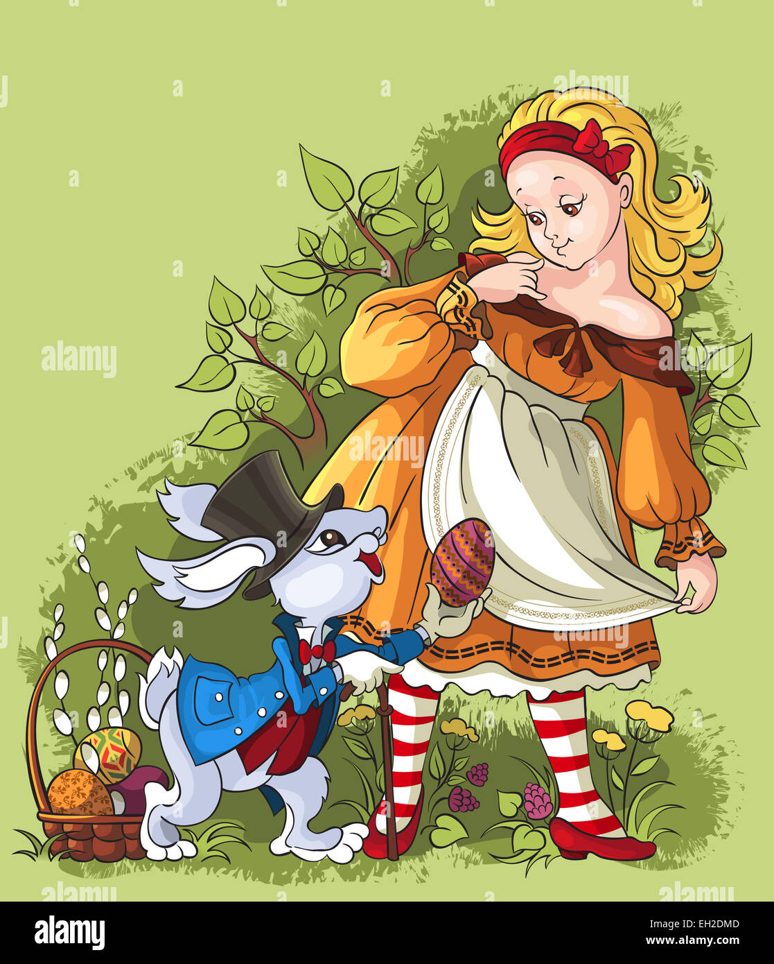 Alice and the White Rabbit. Easter card Stock Photo