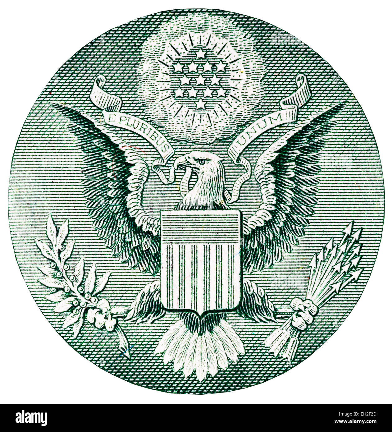 Coat of arms with an American eagle from 1 dollar banknote, USA, 2009 Stock Photo