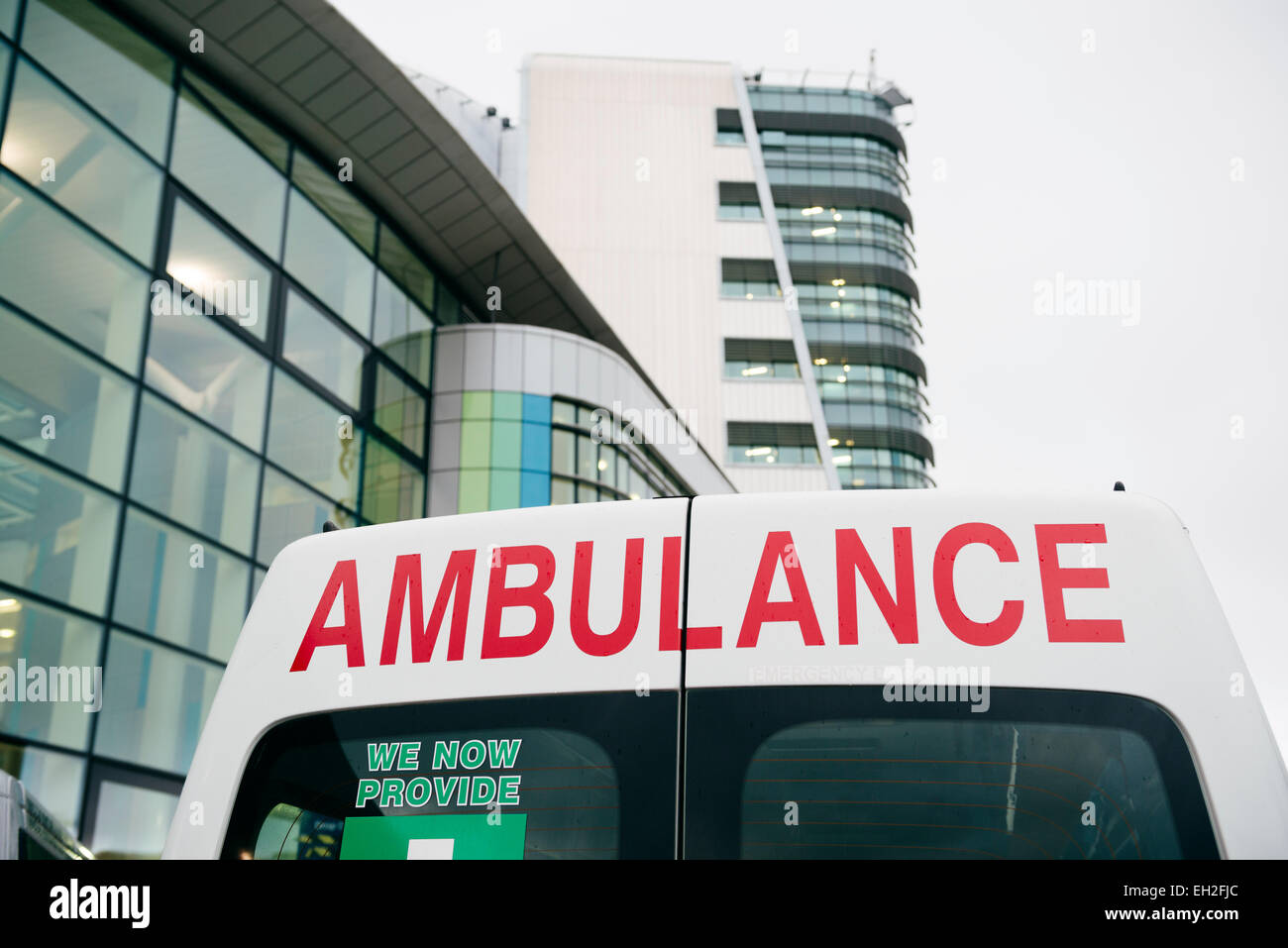 Ambulance outside a Birmingham NHS hospital Stock Photo