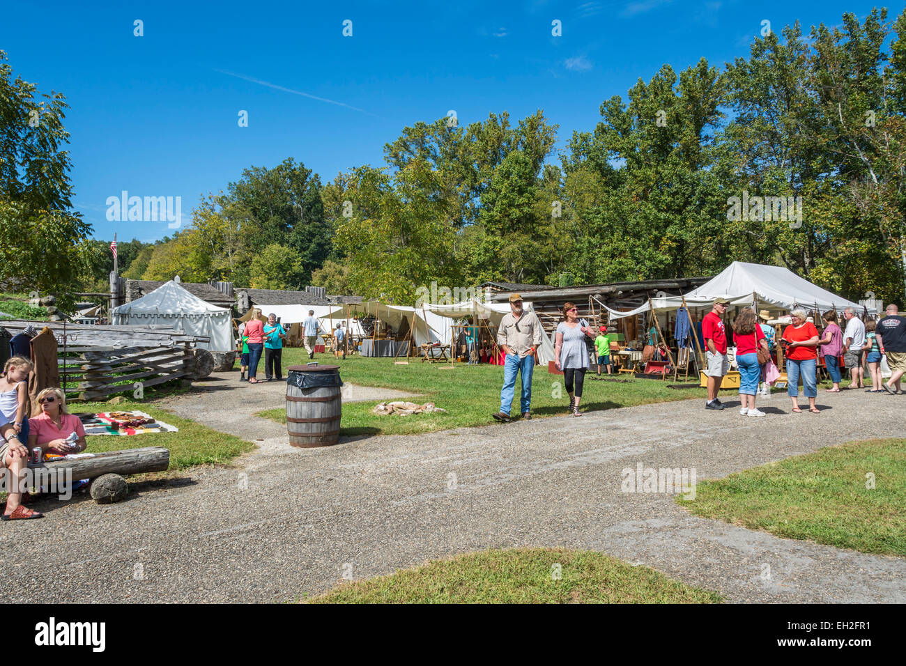 Tourists at the reenactment of the 1778 Siege of Fort Boonesborough Kentucky. Stock Photo