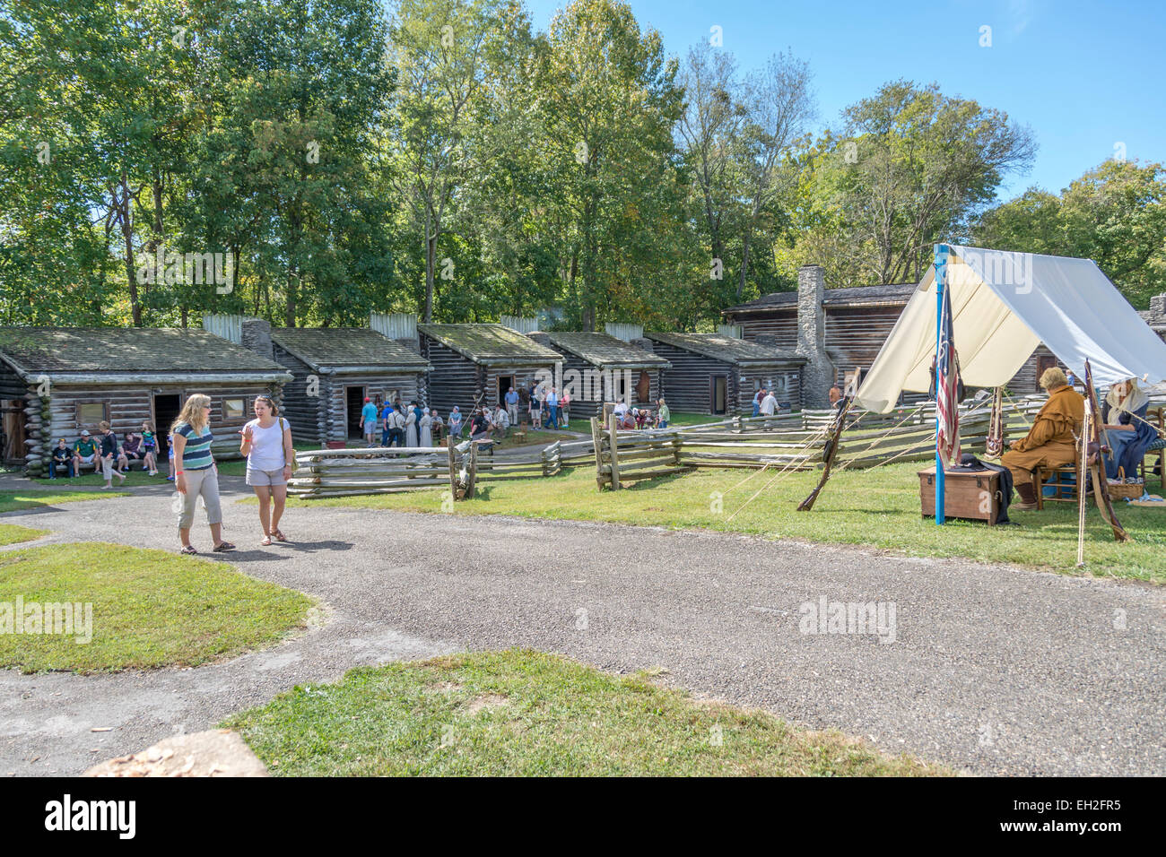 Tourists at the reenactment of the 1778 Siege of Fort Boonesborough Kentucky. Stock Photo