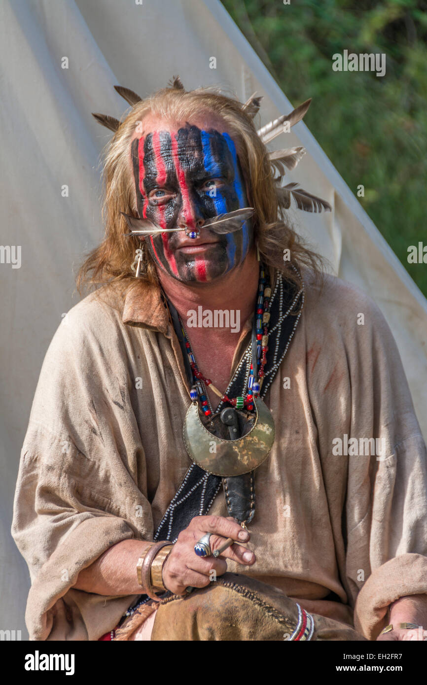 Native American at the reenactment of the 1778 Siege of Fort Boonesborough Kentucky. Stock Photo