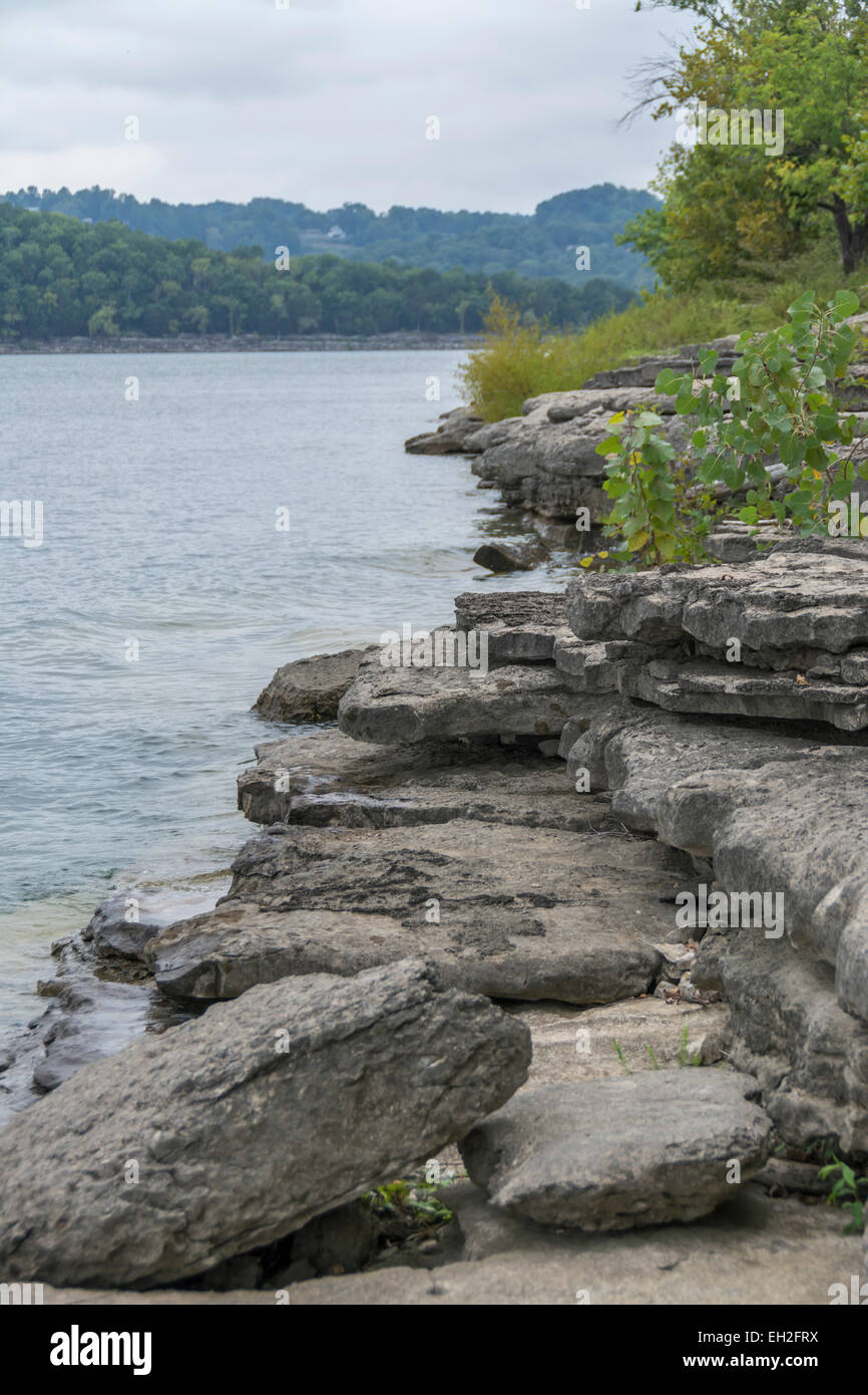 Rocky shore of Center Hill Lake Tennessee Stock Photo