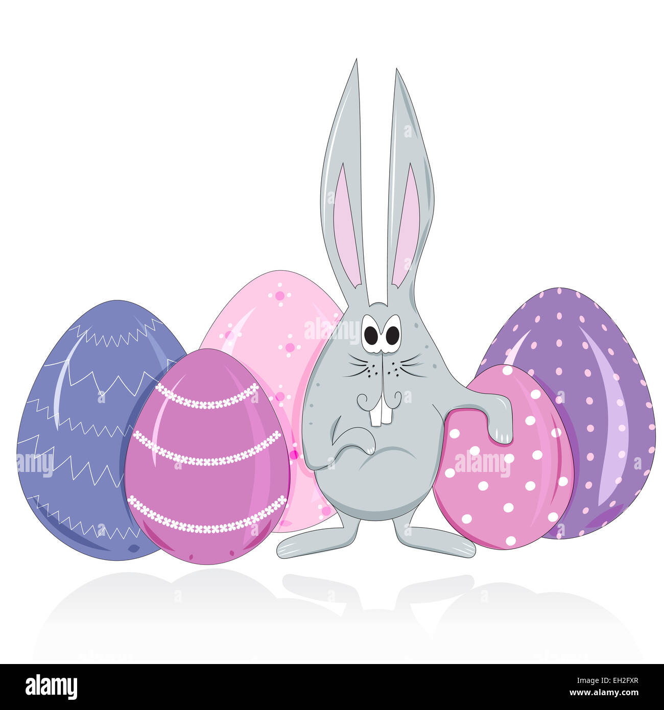 Hand-drawing easter bunny and eggs in a cartoon style Stock Photo