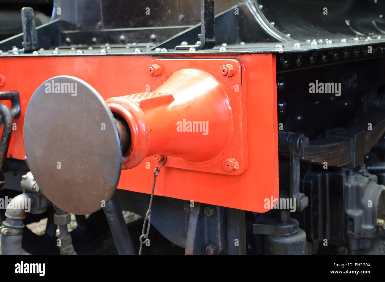 steam train coupling from a post war british locomotive Stock Photo