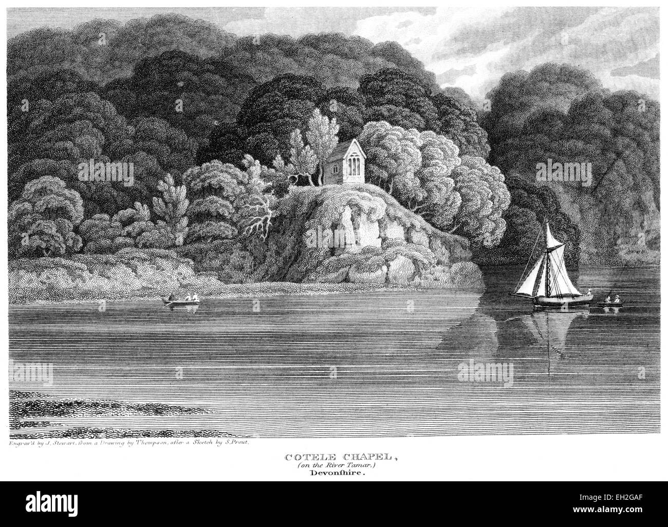 An engraving of Cotele (Cothele) Chapel, on the River Tamar, Devonshire (Cotehele) scanned at high resolution from a book printed in 1803. Stock Photo