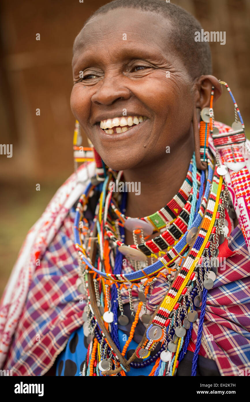 A Massai woman in the Ngong Hills, Kenya, East Africa. Stock Photo