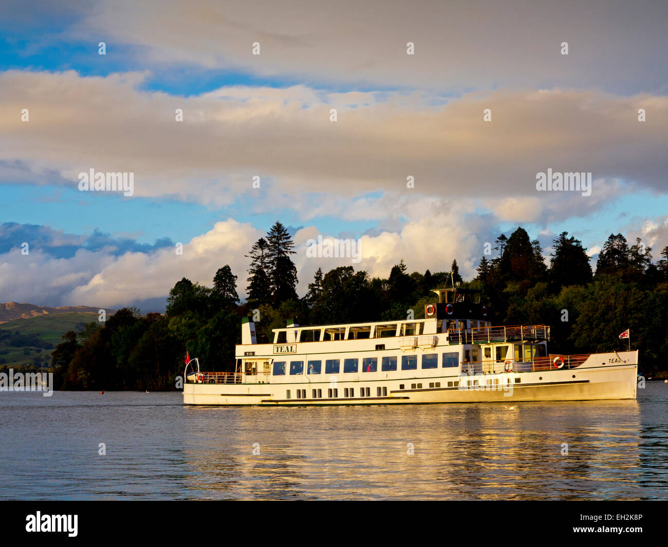 Passenger boat MV Teal sailing across Lake Windermere in the Lake