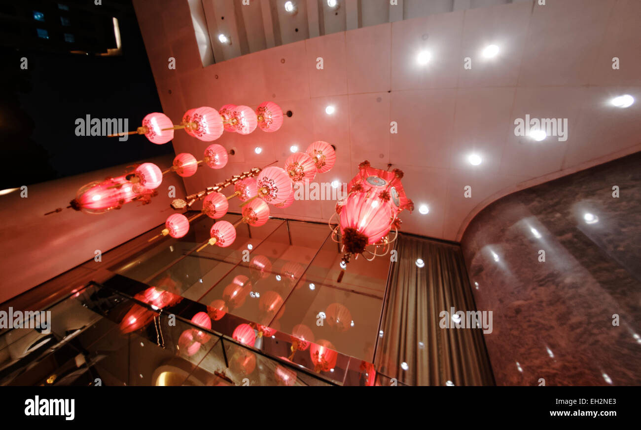 Chinese red lanterns at Chinese New Year, Conrad Hotel, Hong Kong SAR, China Stock Photo