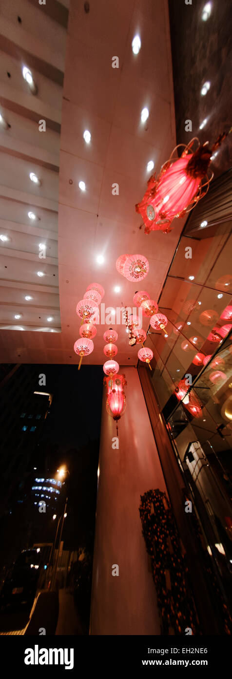 Chinese red lanterns at Chinese New Year, Conrad Hotel, Hong Kong SAR, China Stock Photo