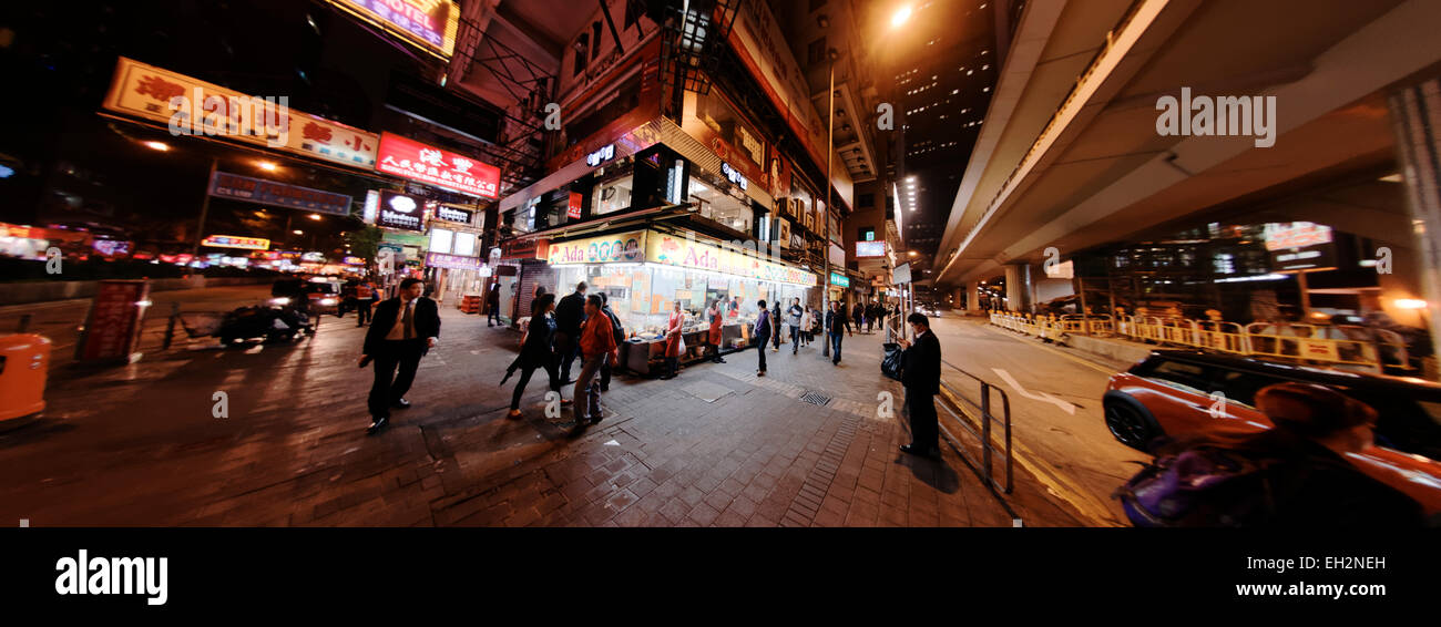 Distorted fish eye view of Wan Chai street, Hong Kong SAR Stock Photo