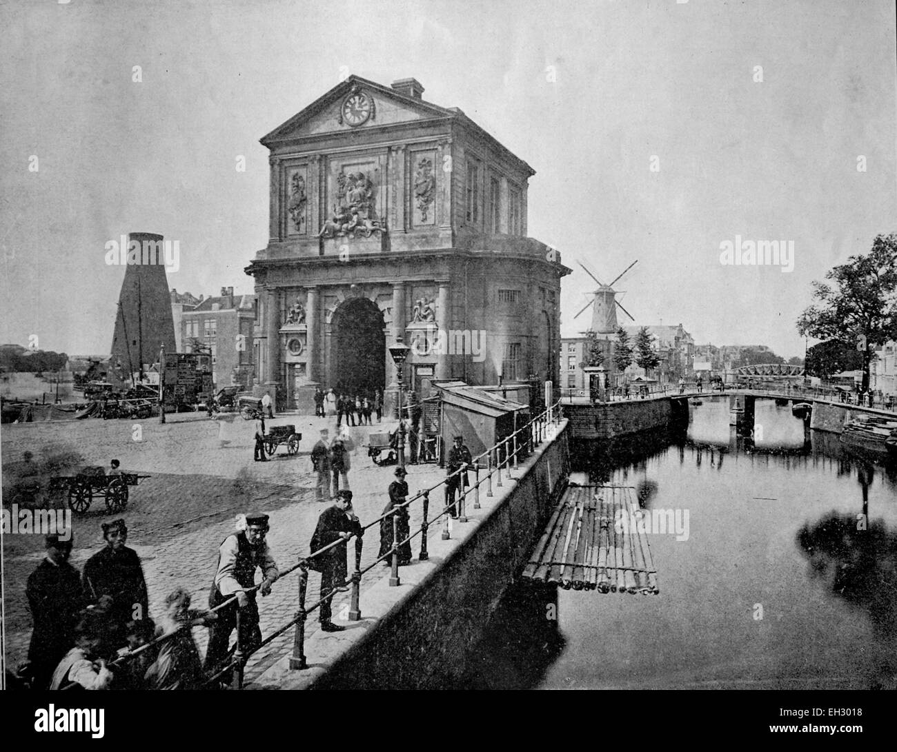One of the first autotype photographs of the port of Delft, Holland, circa 1880 Stock Photo