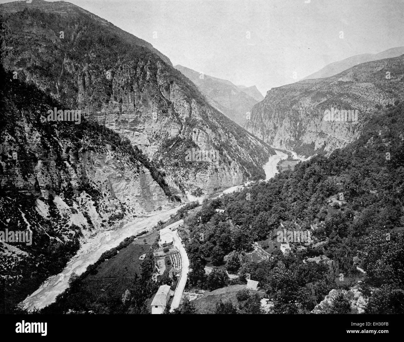 Early autotype of the Valley Vallee de la Tinee, France, 1880 Stock Photo