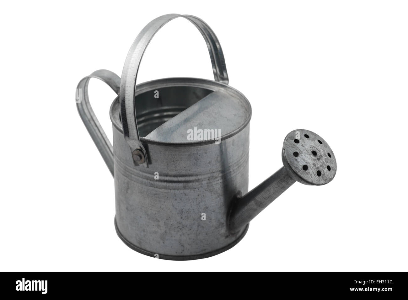 miniature tin watering can on a white background Stock Photo