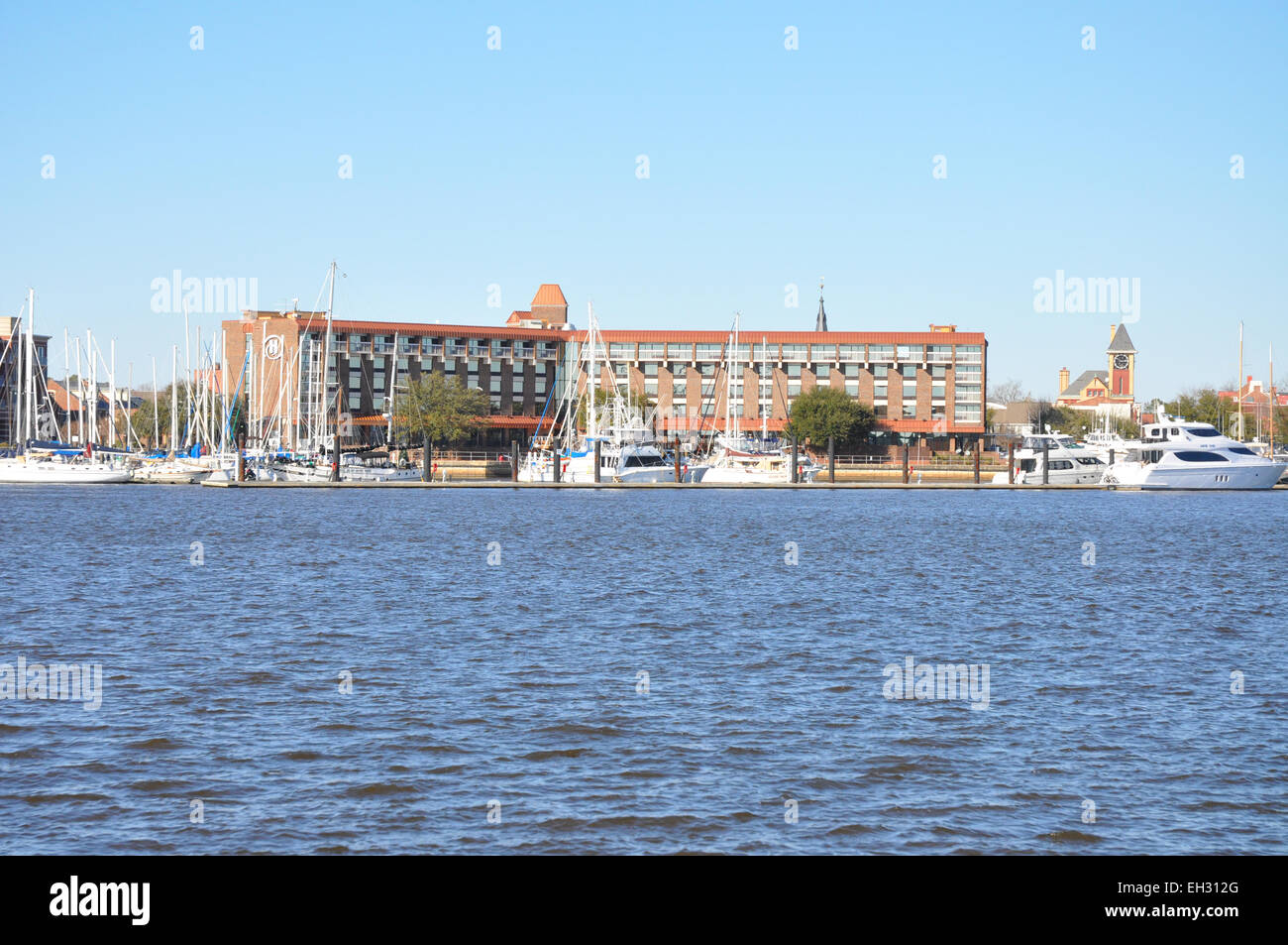 The New Bern, North Carolina waterfront, with the Marina and Hilton