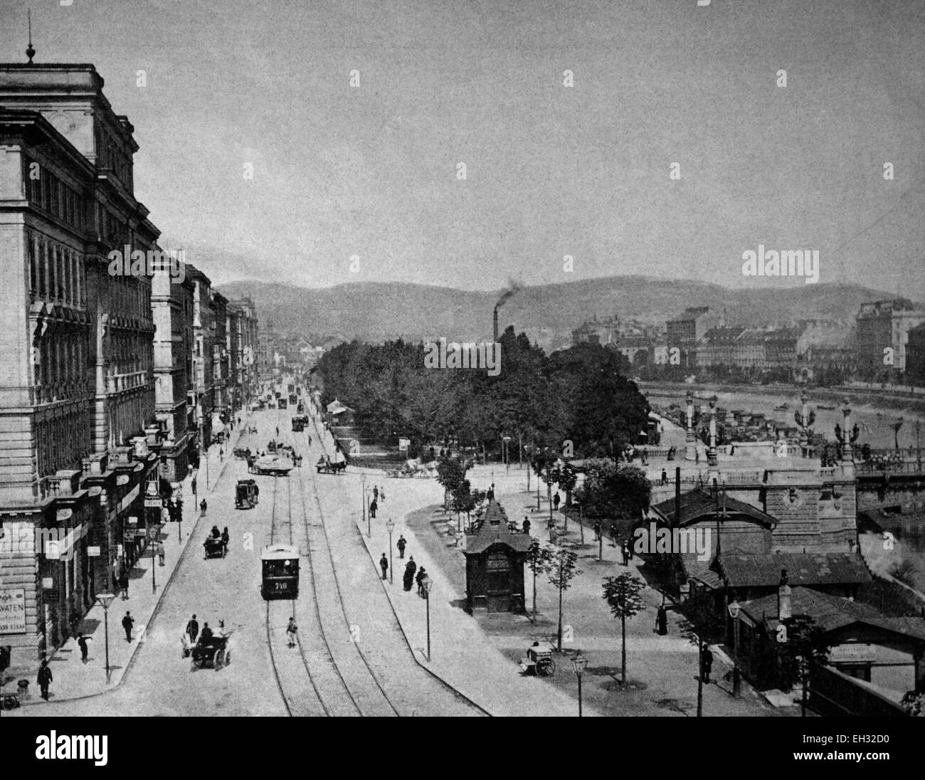 One of the first autotype prints, Franz-Josefs-Kai wharf, historic photograph, 1884, Vienna, Austria, Europe Stock Photo