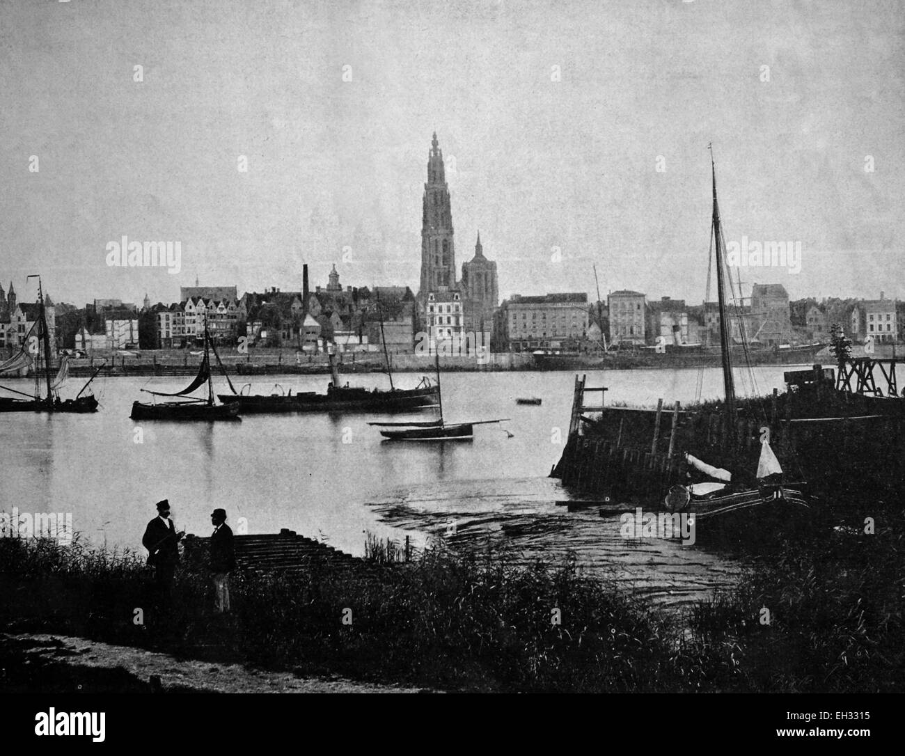 Early autotype of Antwerp, Belgium, historical picture, 1884 Stock Photo