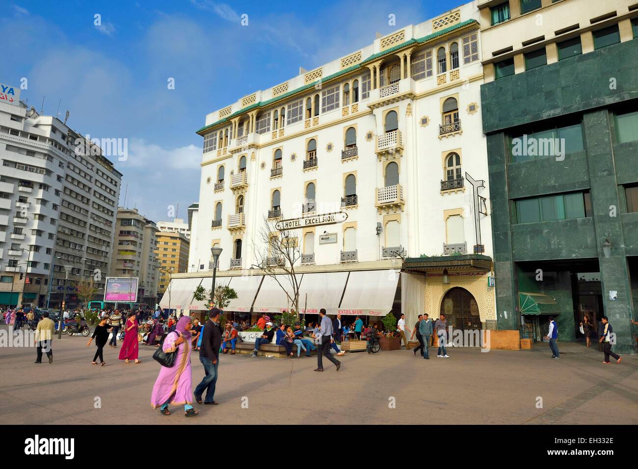 Morocco, Casablanca, United Nations square (place des Nations-Unies), Hotel Excelsior, architect Hippolyte-Joseph Delaporte (built 1914-1916) Stock Photo