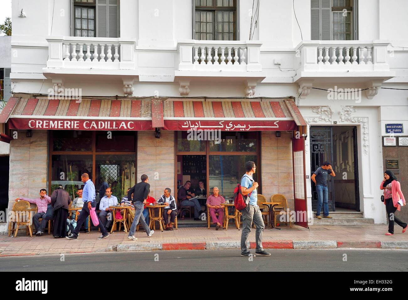 Morocco, Casablanca, Cafe terrace on the boulevard de Paris Stock Photo