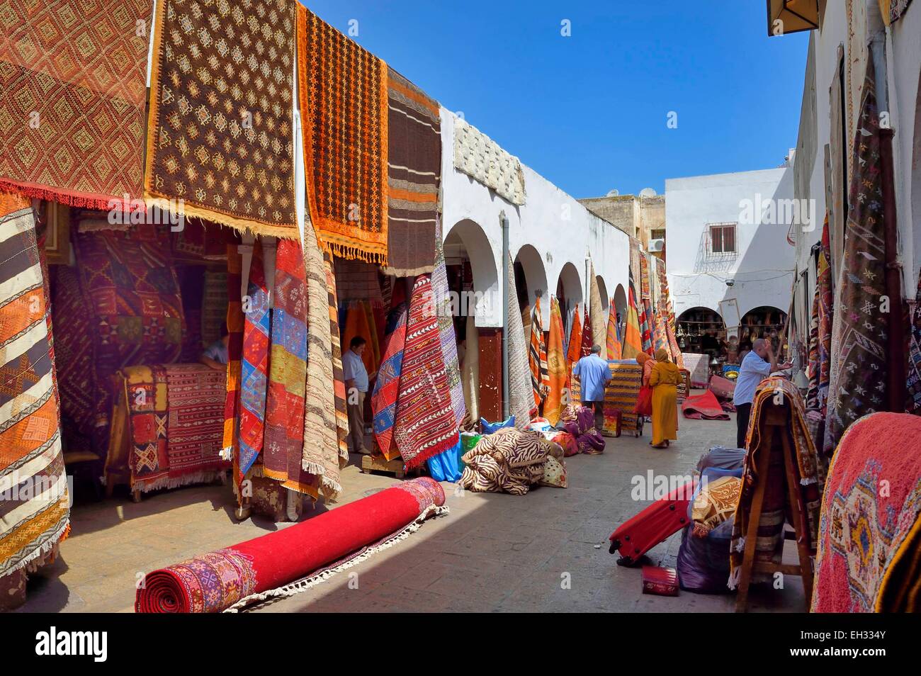 Morocco, Casablanca, Habous district built between 1917 and 1955 by architects Auguste Cadet and Edmond Brion, the carpet bazaar Stock Photo