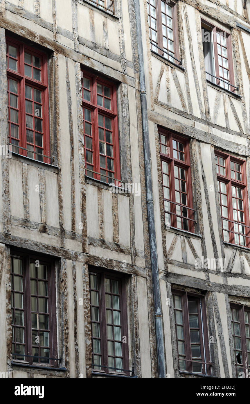 Detail of the windows and wall construction at nos. 11 and 13 Rue François-Miron, Paris. Stock Photo