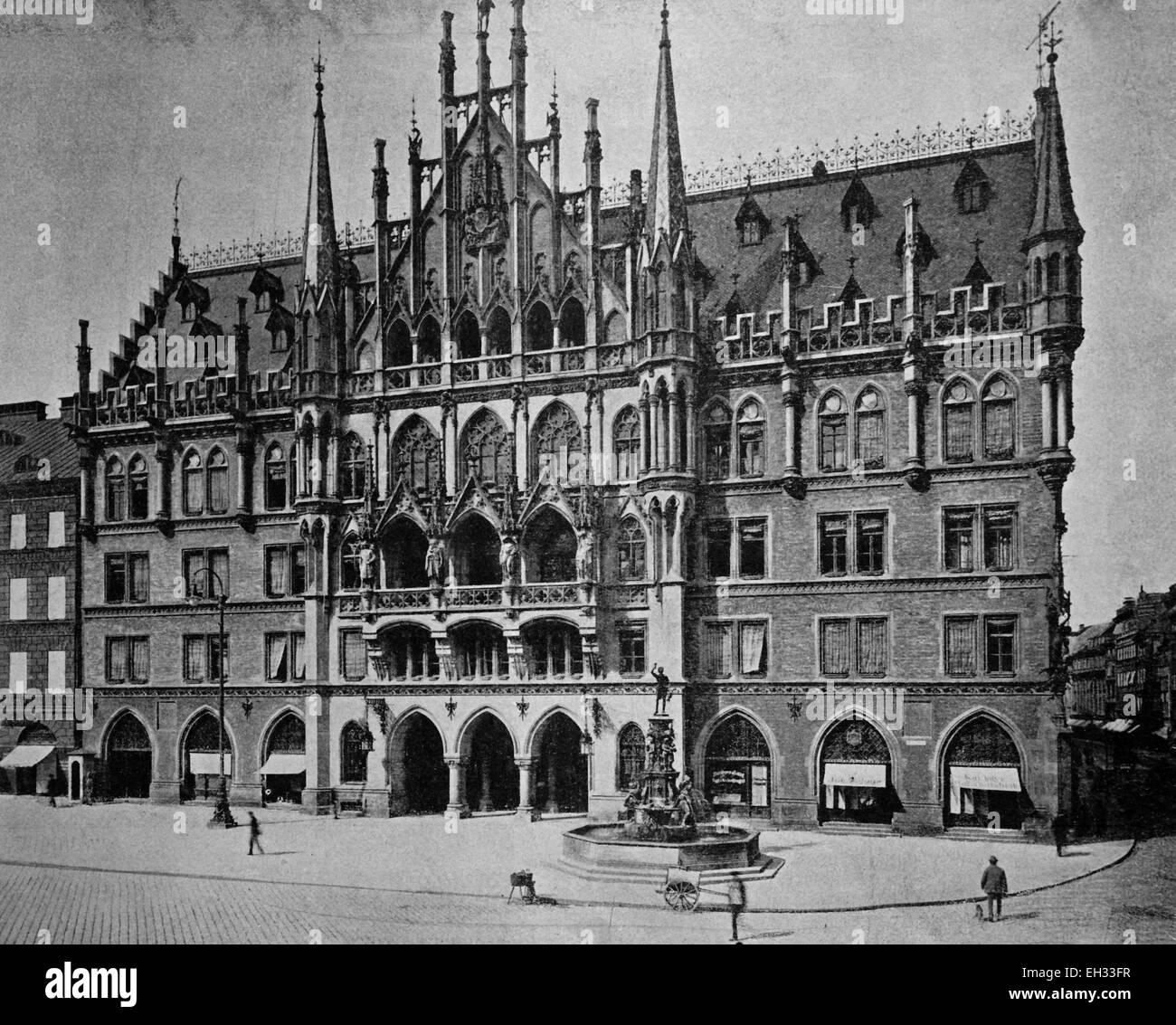 Early autotype the Neues Rathaus or new city hall, Munich, Bavaria, Germany, historical picture, 1884 Stock Photo
