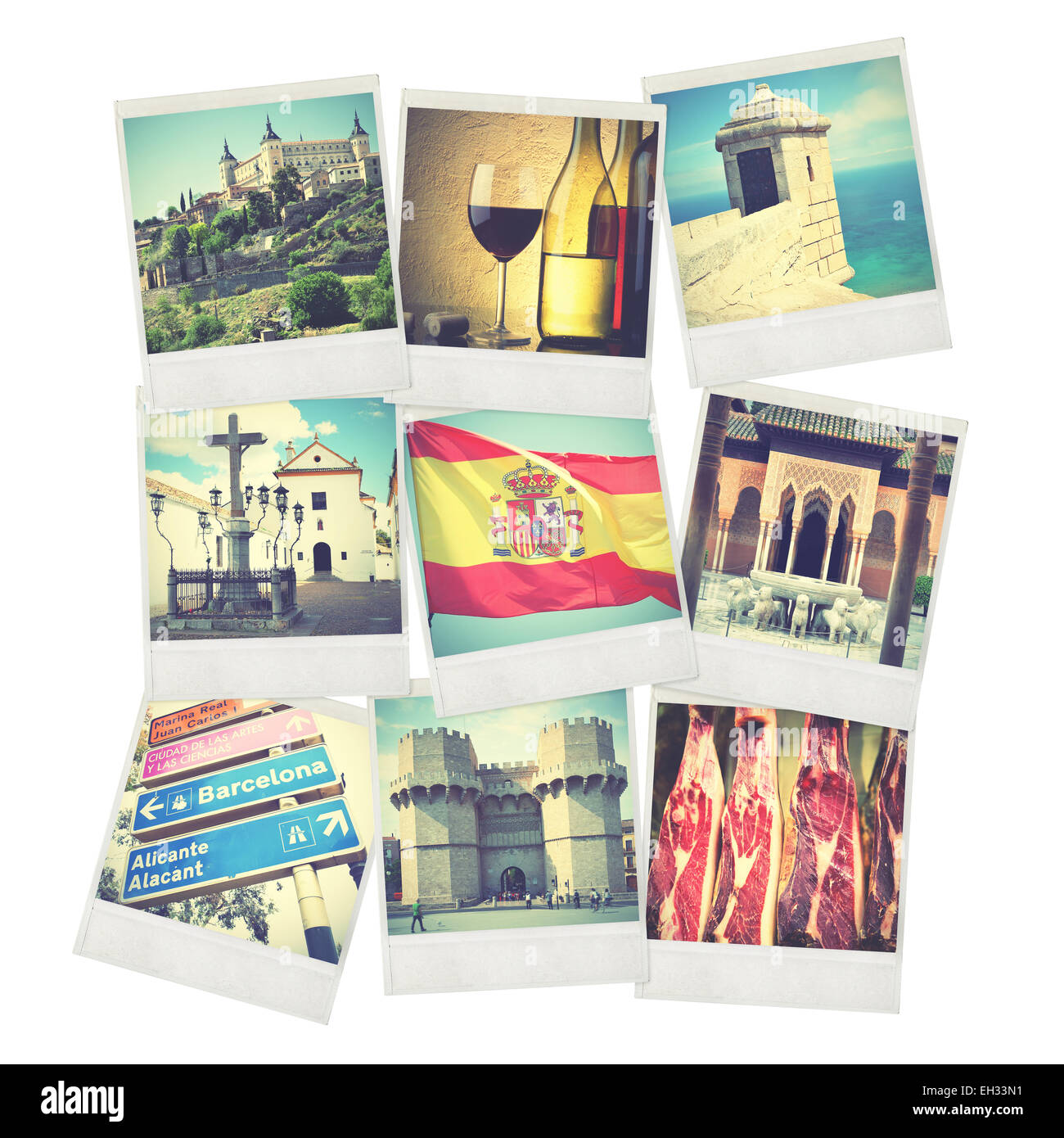 Set of old instant photos of Spain Stock Photo