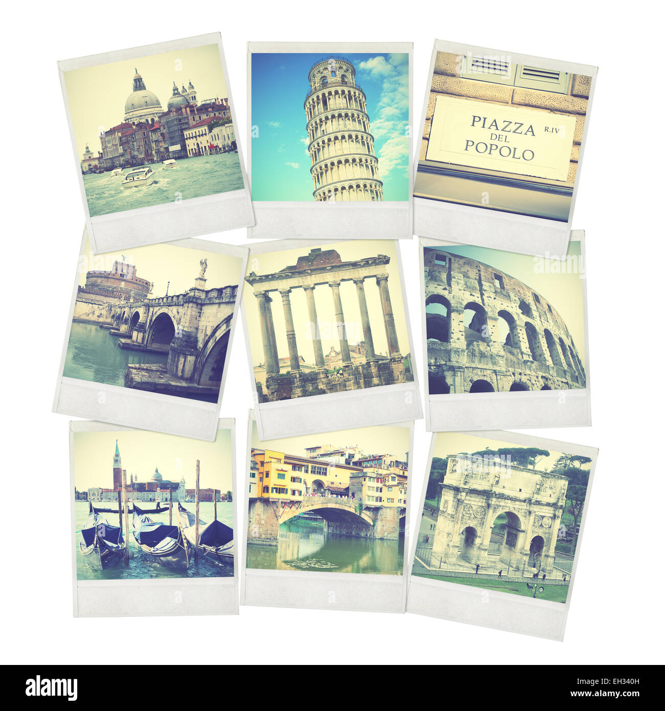 Set of old instant photos of Italy Stock Photo