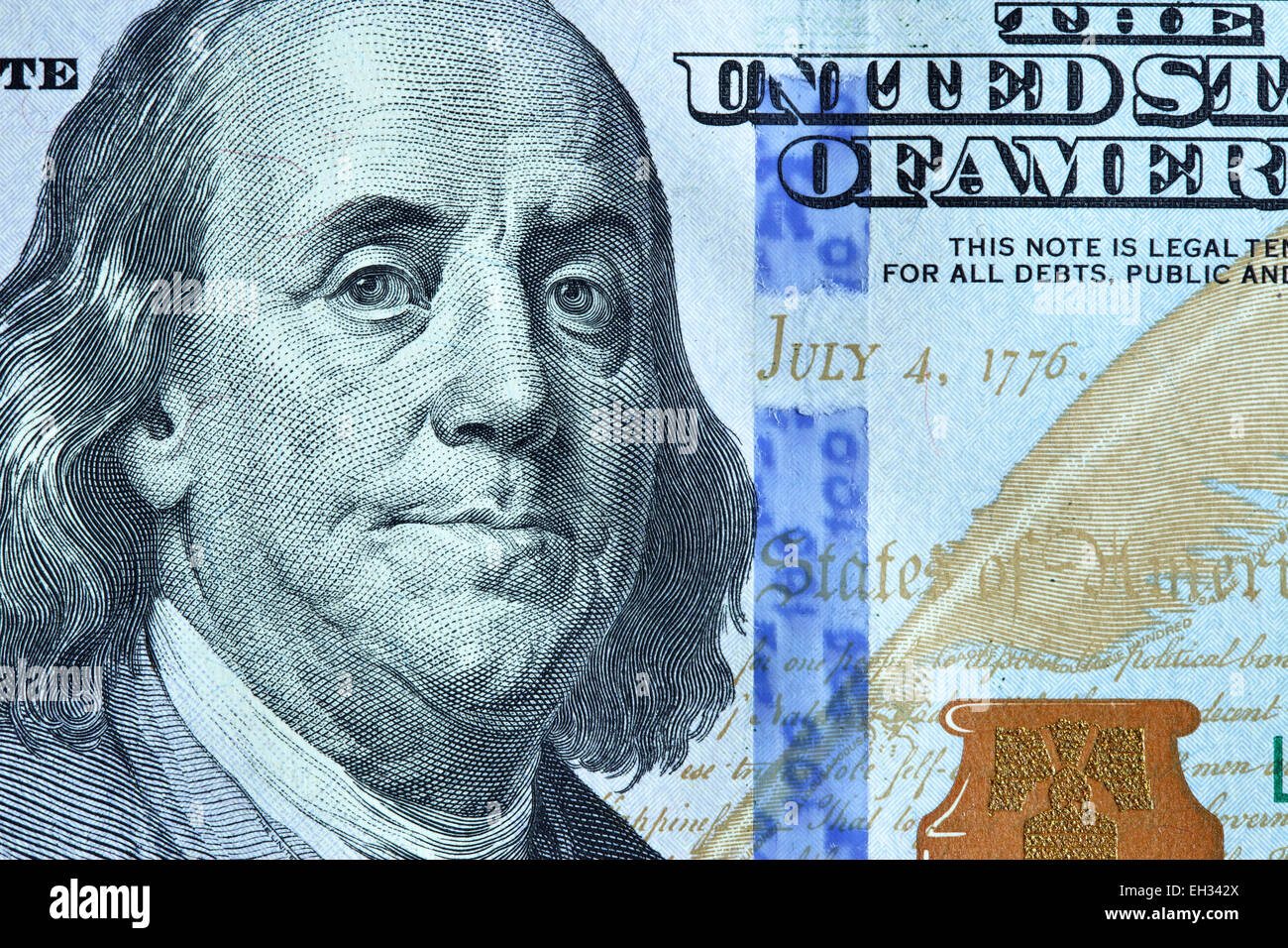 Portrait of Benjamin Franklin from 100 dollars banknote Stock Photo