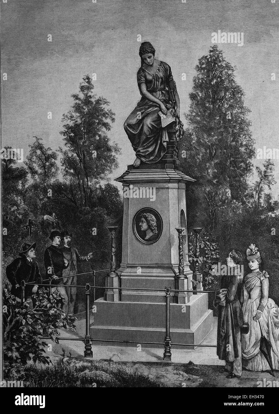 Historical engraving, Mozart's tomb in Vienna, Austria, 1888, Europe Stock Photo