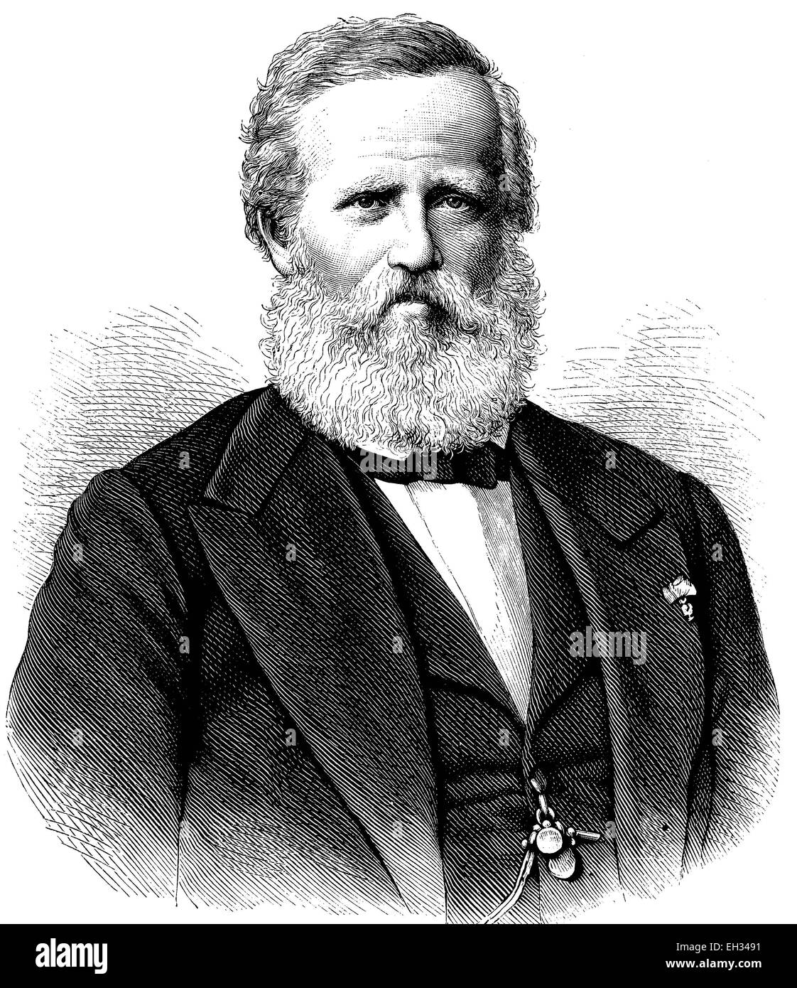 Dom Pedro II, 1825 - 1891, Emperor of Brazil from 1831 to 1889, woodcut 1888 Stock Photo