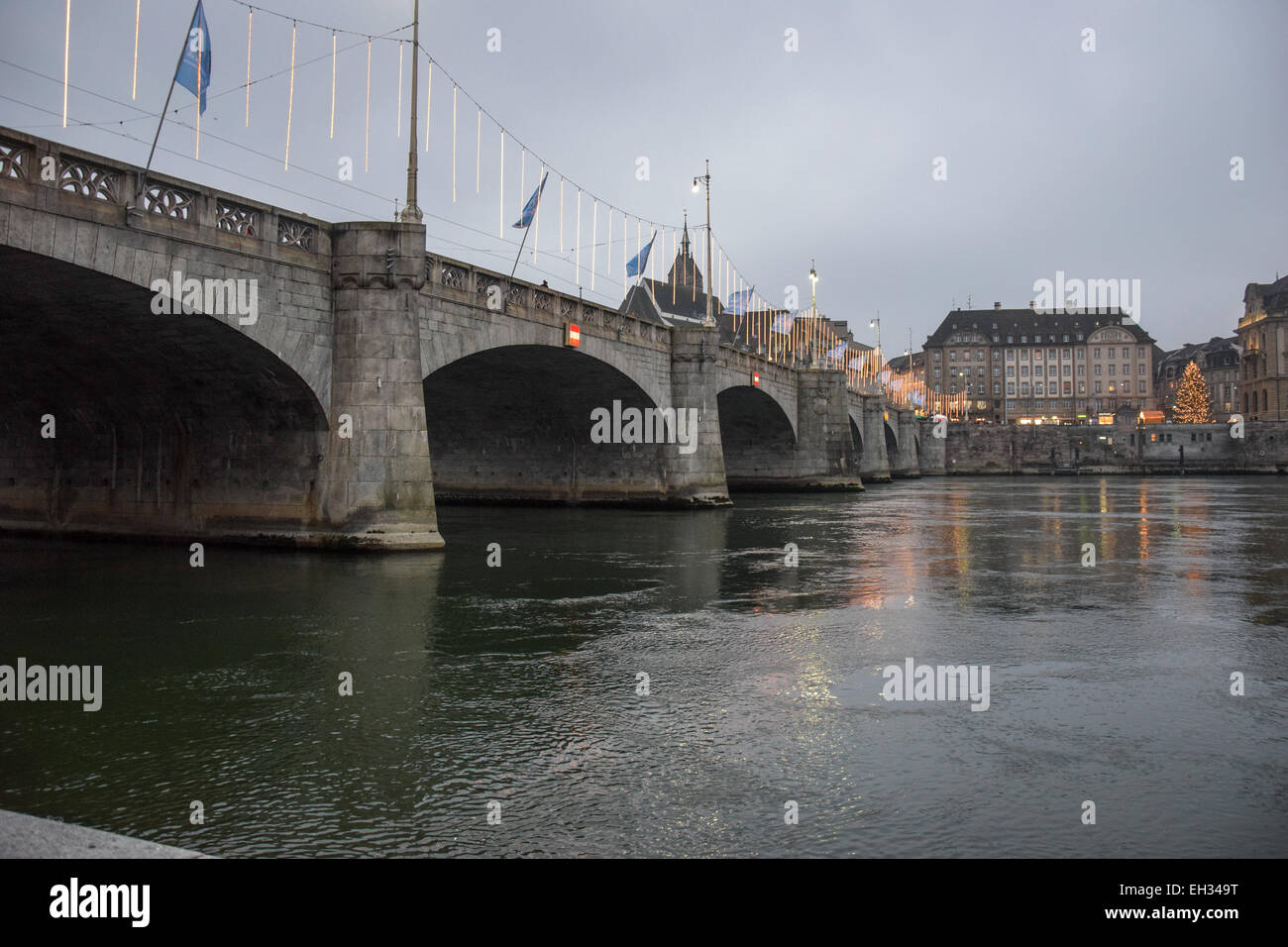 Basel Middle Bridge (Mittlere Brucke), Basel,Switzerland Stock Photo