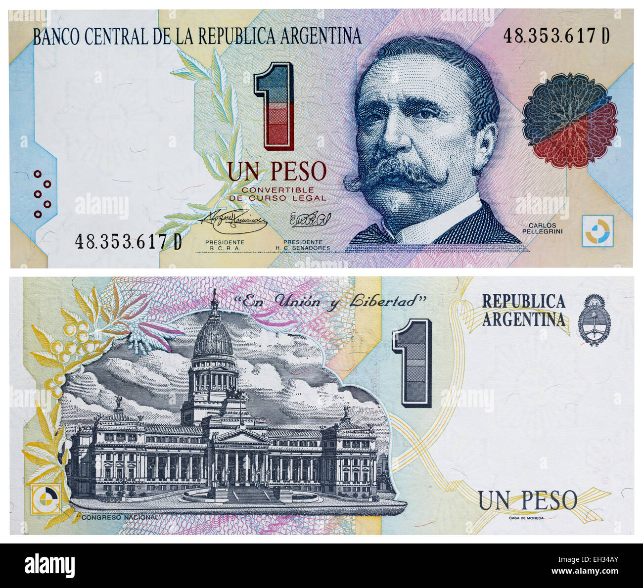 1 peso banknote, Carlos Pellegrini, National Congress, Argentina, 1992 Stock Photo