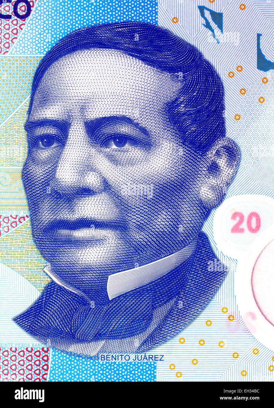 President Don Benito Juarez Garcia from 20 pesos banknote, Mexico, 2008 Stock Photo