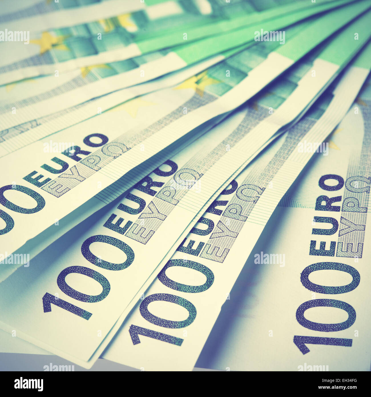 Euro banknotes close-up. Retro style filtred image Stock Photo