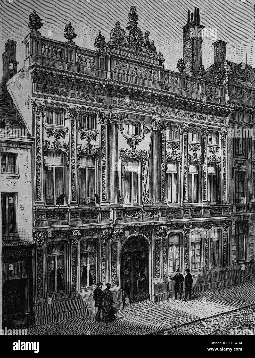 Rubens House in Antwerp, Belgium, woodcut 1888, Europe Stock Photo