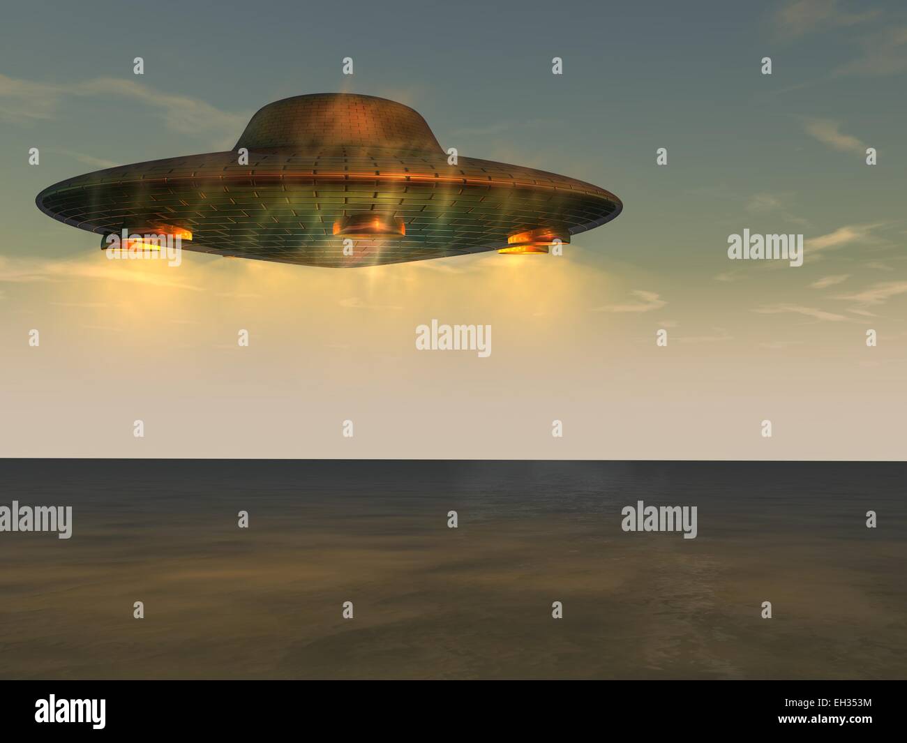 UFO - Unidentified Flying Object above the sea level Stock Photo