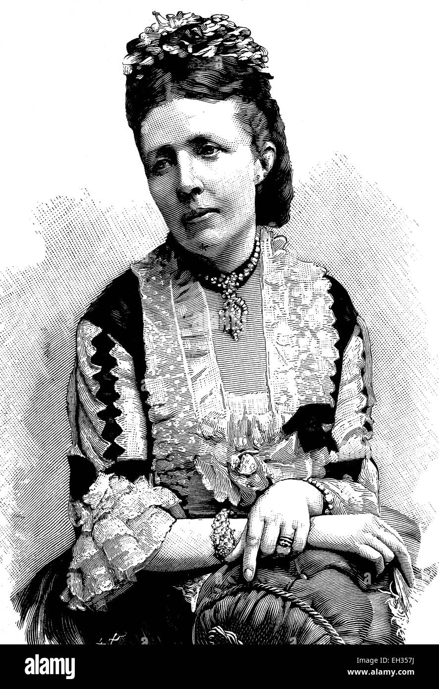 Sophia Wilhelmine Marianne Henriette of Nassau, 1836 - 1913, Queen of Sweden and Queen of Norway, woodcut 1888 Stock Photo