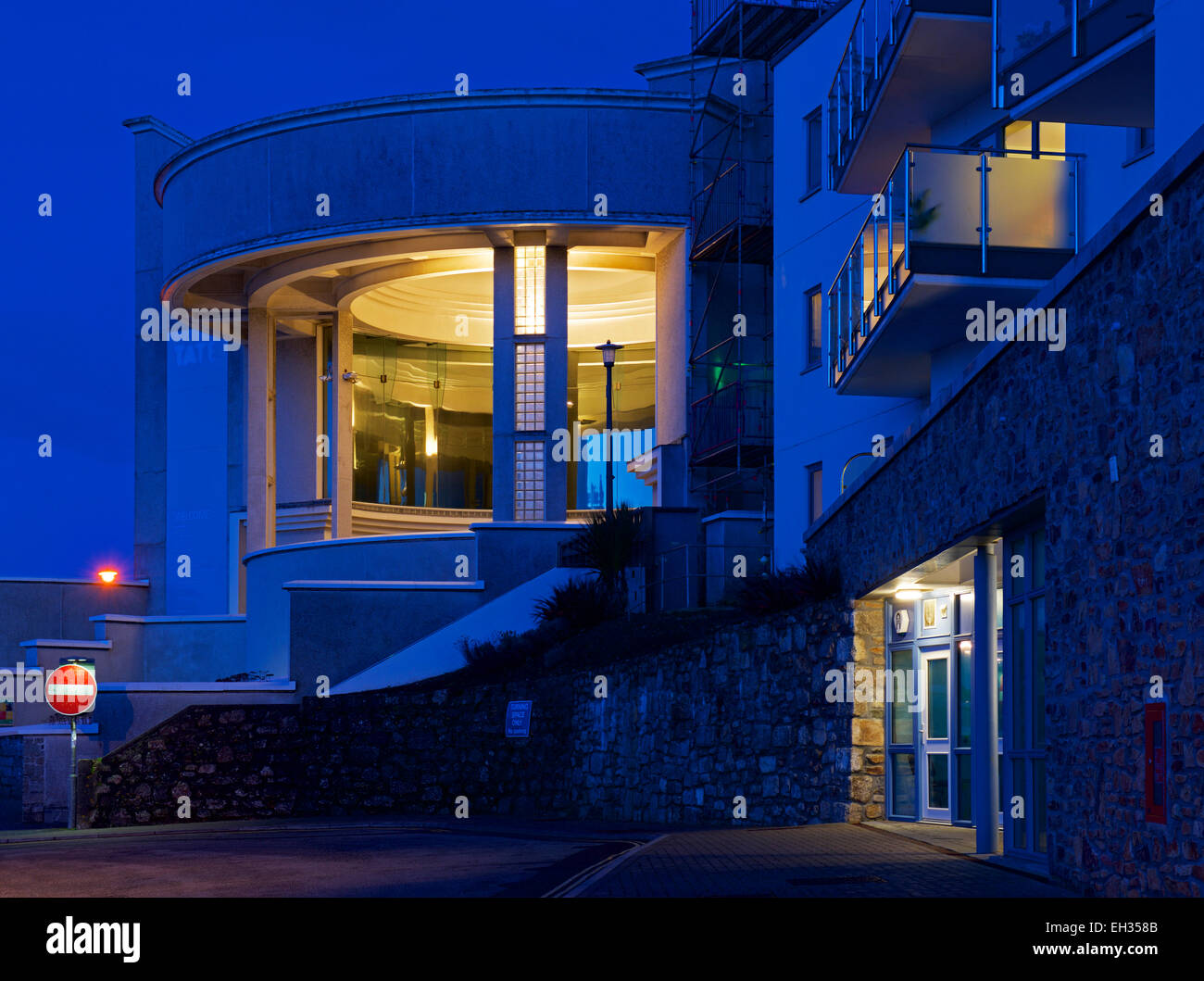 The Tate Gallery at night, St Ives, Cornwall, England UK Stock Photo