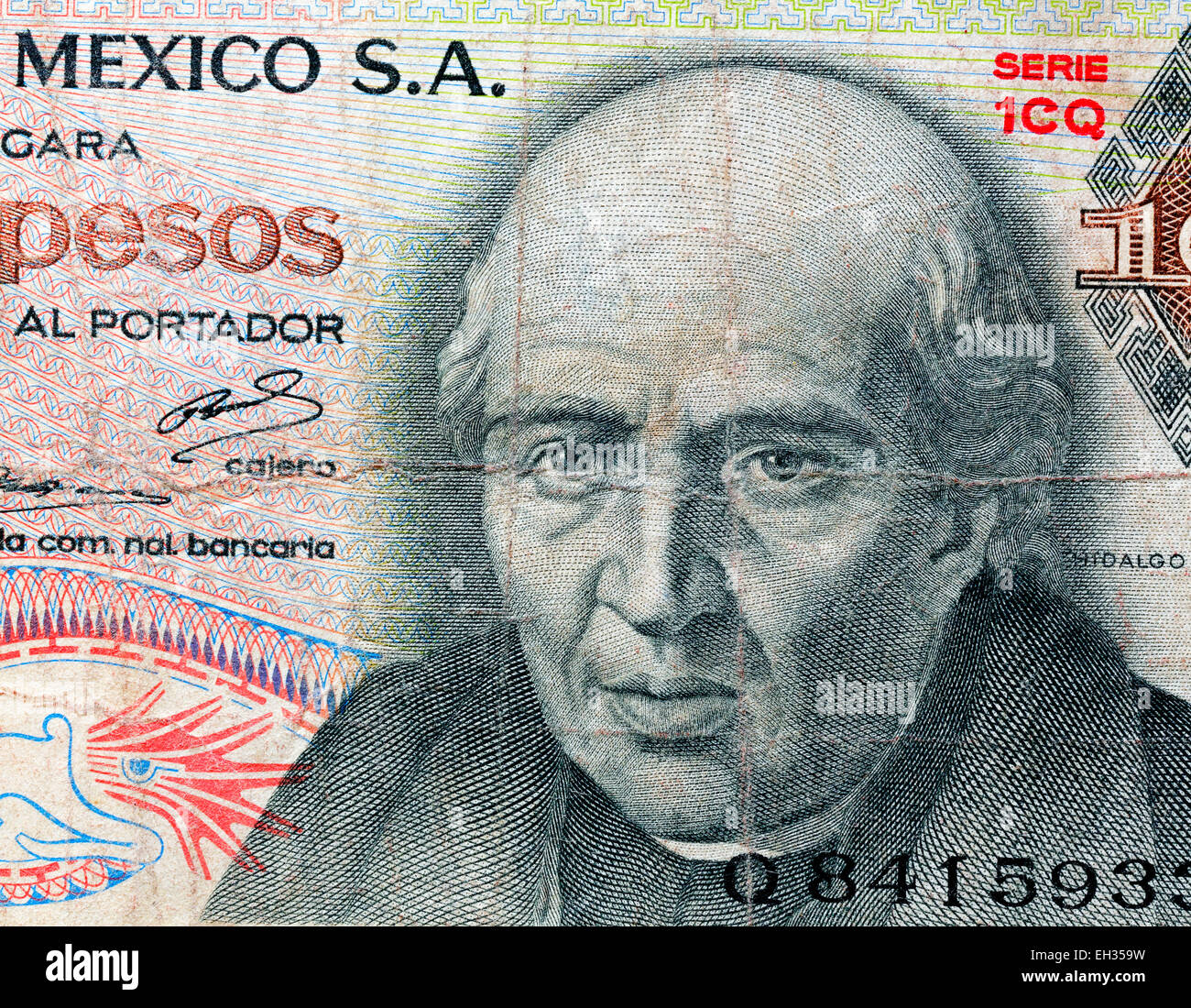 Pendentif-collier 10 Pesos Mexique Miguel Hidalgo - Cordon Noir