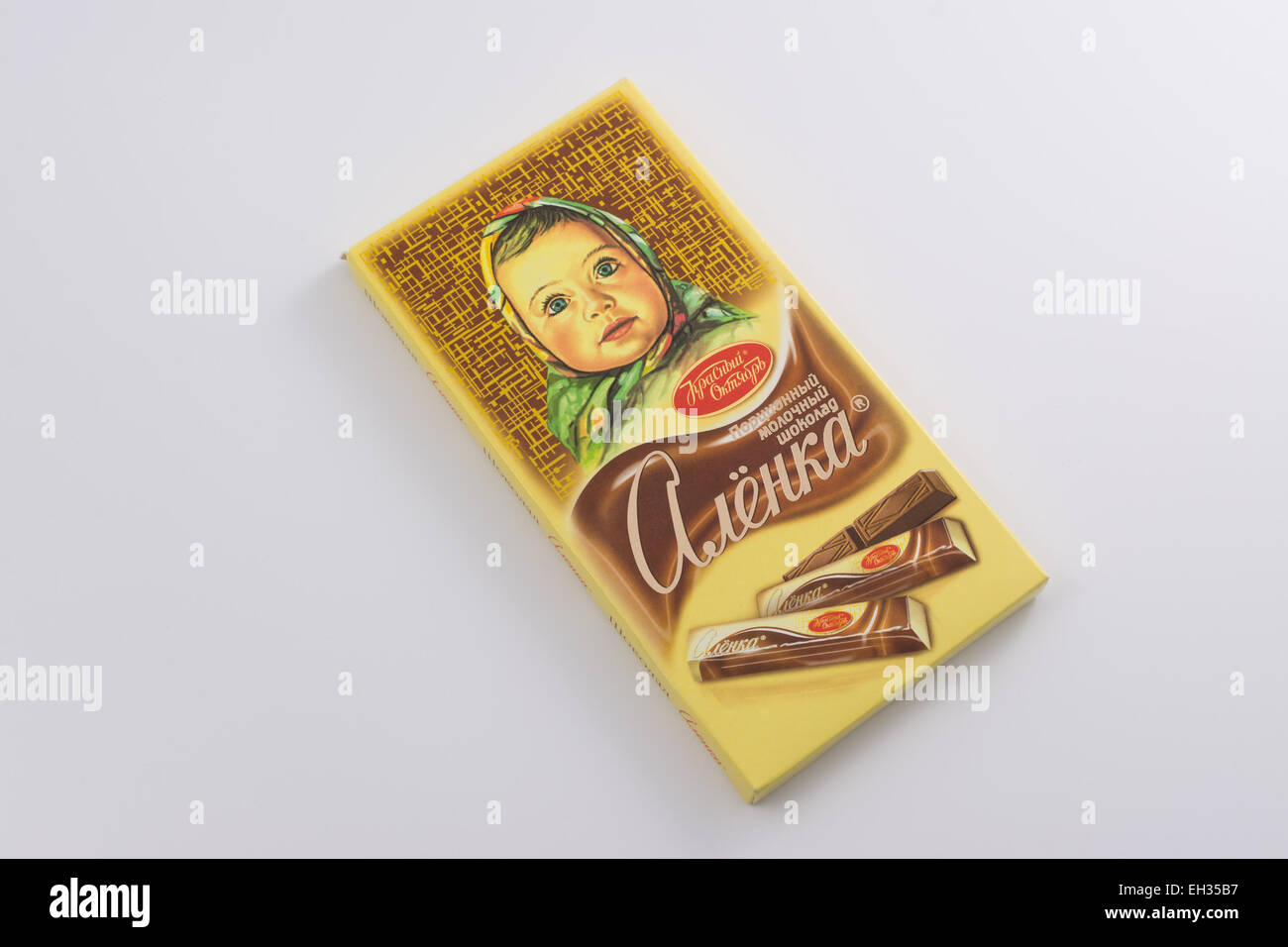 Alenka - Red October chocolate bar - produced in Moscow, Russia (2014) - popular Russian chocolate Stock Photo